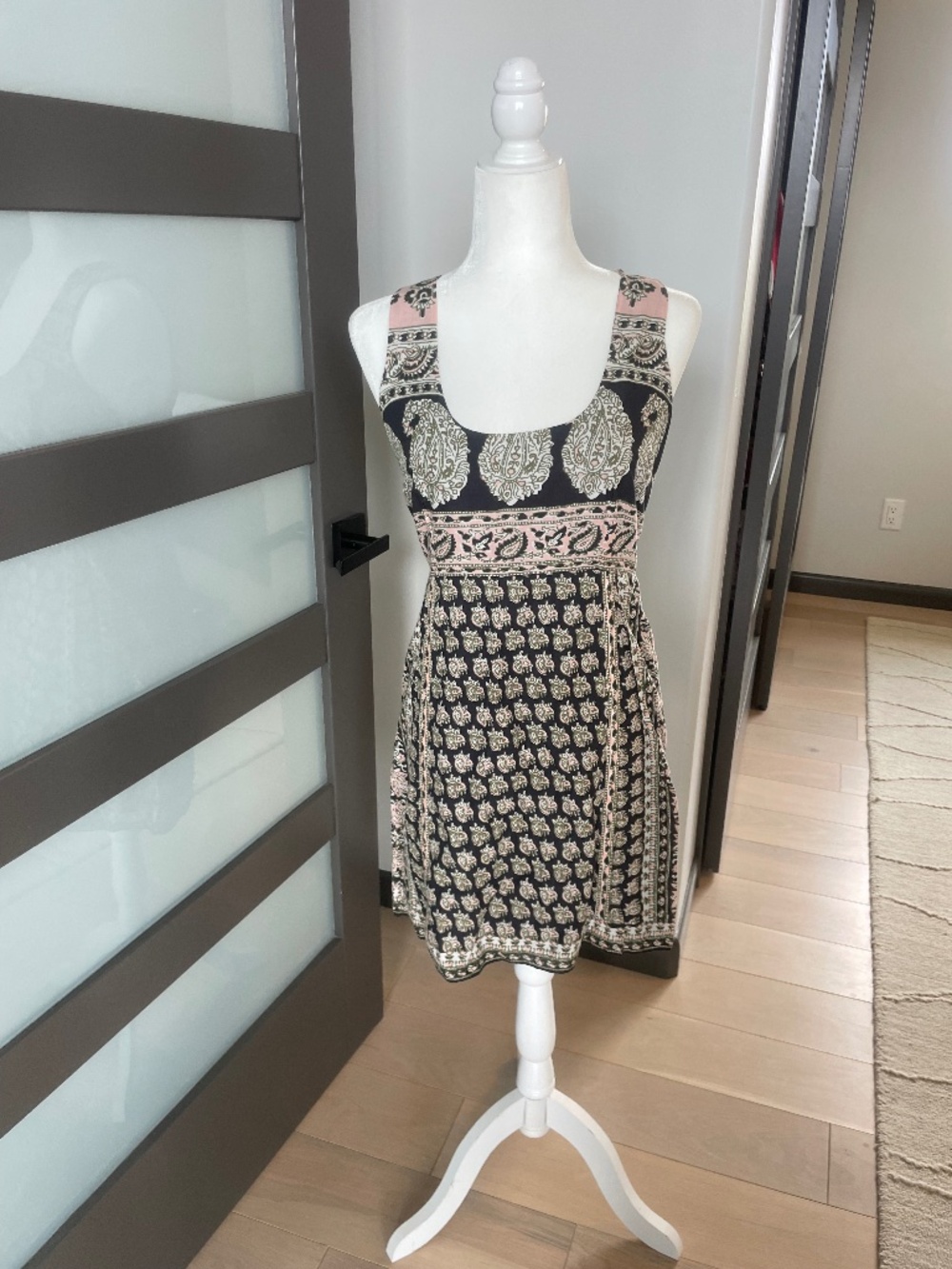 Calypso St. Barth Woodblock Paisley Print Sleeveless Mini Dress